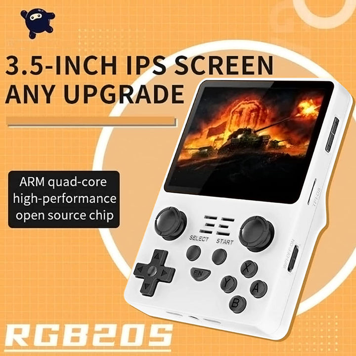 Powkiddy RGB20S Handheld Retro Game Console with Built-In Games,3.5 Inch IPS Screen Game Player (128G 20000 Games White)
